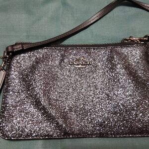 Coach Silver Clutch with Glitter Finish